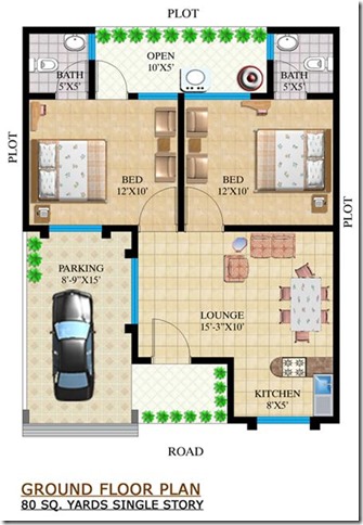 80 Sq. Yds.GROUND FLOOR PLAN